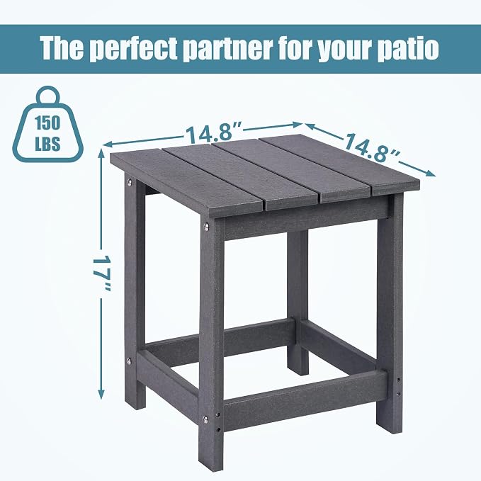 LZRS Adirondack Outdoor Side Table – Durable Weather-Resistant HDPE Patio End Table for Porch, Deck, Pool, Garden,Sturdy and Easy Assembly, Grey
