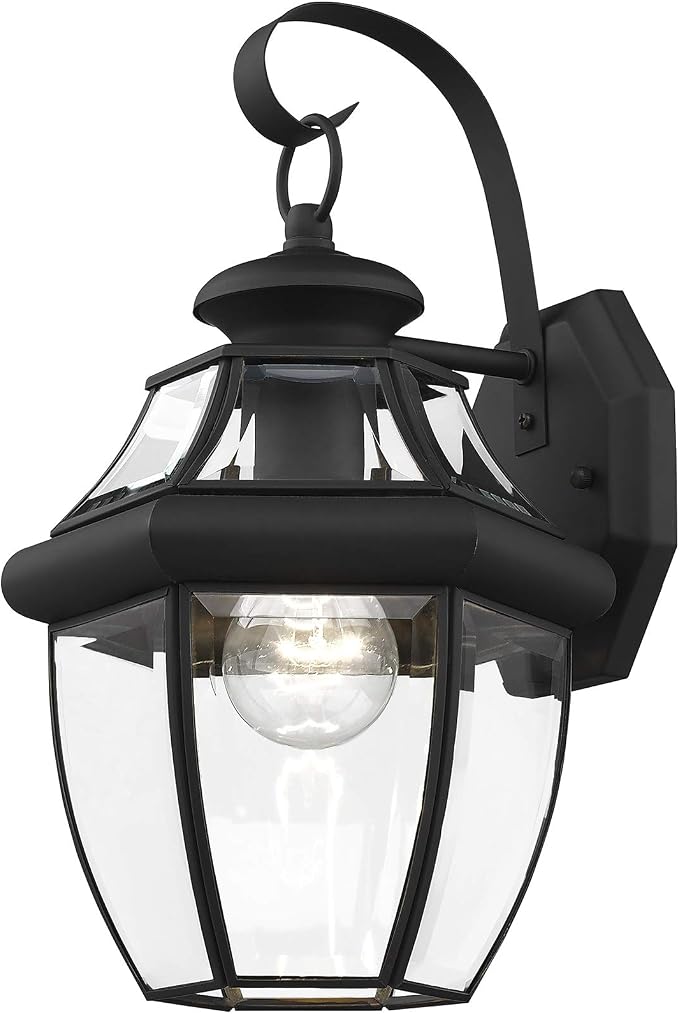 Livex Lighting 2151-04 Monterey 1-Light Wall Lantern, Black | Clear Beveled Glass ("13"" x 8.5"" x 8.25"""); Solid brass construction