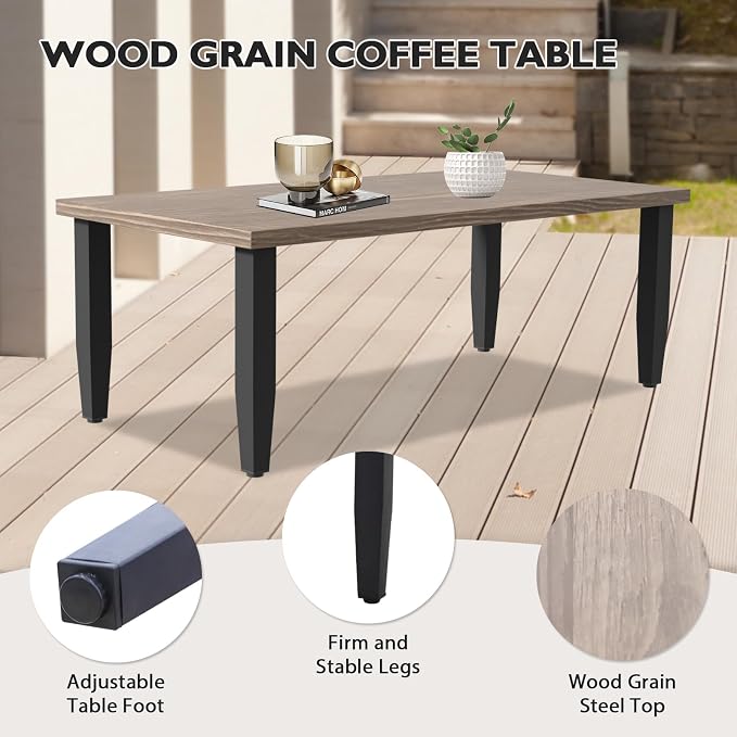 EAGLE PEAK Modern Wicker Outdoor Patio Furniture Set, Patio Conversation Set, 2 Chairs, 2-Seat Loveseat, 2 Ottomans and Coffee Table, 6 Pieces, Brown/Gray