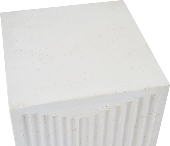 Christopher Knight Home Arcrest Outdoor Geometric Side Table, Lightweight Concrete End Table, Accent Table with Textured Cube Design, Decorative Small Coffee Desk for Living Room Patio Balcony, White