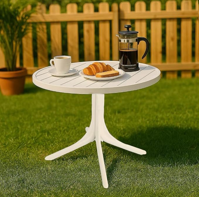 Modern White Round 36-Inch Polypropylene Dining Table for Indoor and Outdoor Use