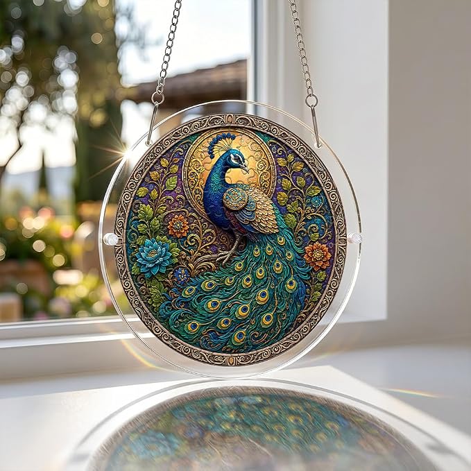 Acrylic Puzzle Suncatcher, Peacock Sun Catcher Jigsaw Puzzle Window Hanging, Acrylic Puzzles Kit Home Garden Decor, Mothers Day Birthday Gifts for Mom, Wife, Sisters, 7.87 inch