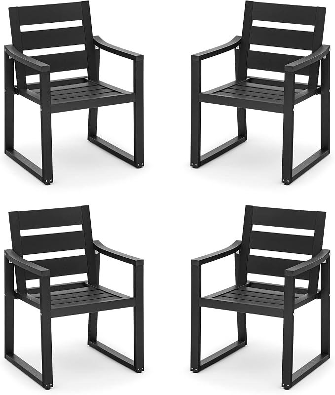 Cozyman HDPS Outdoor Dining Chairs Set of 4, 350LBS, Patio Dining Chairs with Armrest, All Weather Outdoor Kitchen Chairs with Square Frame Legs for Outdoor Indoor, Lawn, Garden, Backyard, Black