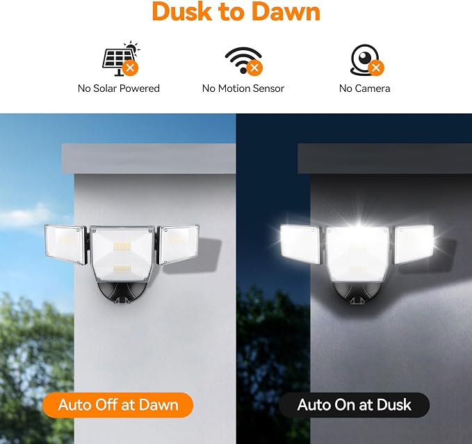 85W 10000LM Dusk to Dawn Outdoor Lighting, 4-Head Super Bright LED Flood Light, 5000K Daylight, IP65 Waterproof Hardwired Exterior Security Light for House Garage, Yard, Backyard (Black)