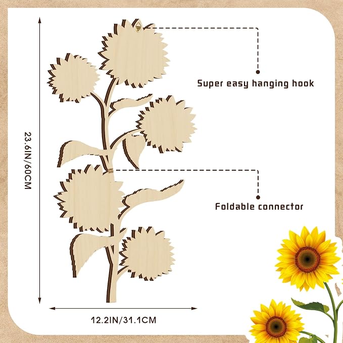Ferraycle Wooden Sunflower Wall Decor Hanging Sunflower Outdoor Decor Rustic Flower Wall Art Yellow Large Farmhouse Wooden Signs for Indoor Bathroom Porch Patio Bedroom Accessories