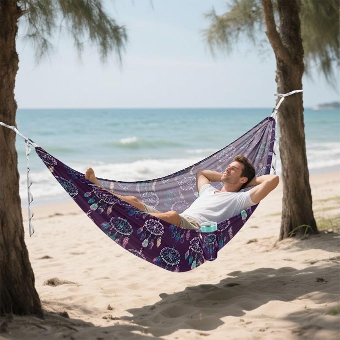 Camping Hammock Outdoor Hammocks for Outside Deep Purple Dreamcatcher Beach Trees Portable Lightweight with Pockets Tree Straps Indoor