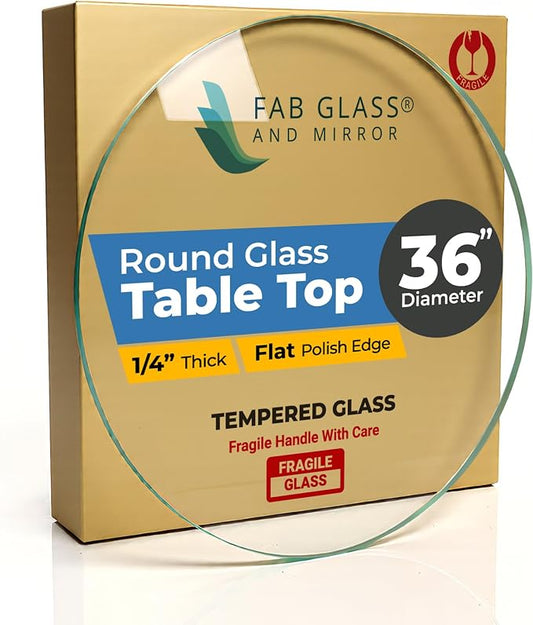 36" Inch Round Glass Table Top 1/4" Thick Flat Polish Edge Tempered by Fab Glass and Mirror