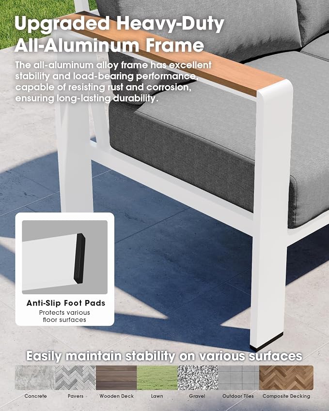 Aluminum Outdoor Patio Furniture Loveseat, All-Weather Patio Conversation Sets with Washable Thick Cushion, Morden Patio Furniture Set for Porch, Balcony, Deck, Yard, White