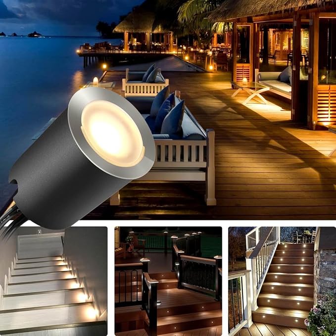 10 Pack Recessed LED Deck Light Kits with Protecting Shell, 32mm, Warm White, IP67 Waterproof, 12V Low Voltage, for Outdoor Garden, Patio, Stair, Kitchen Decoration