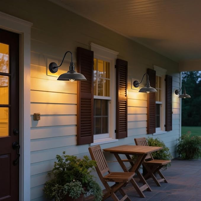 14in Outdoor Gooseneck Barn Light for Farmhouse, Bronze Exterior Wall Light Fixture for Porch, Large Outside Farmhouse Wall Sconce for Garage Patio Doorway House