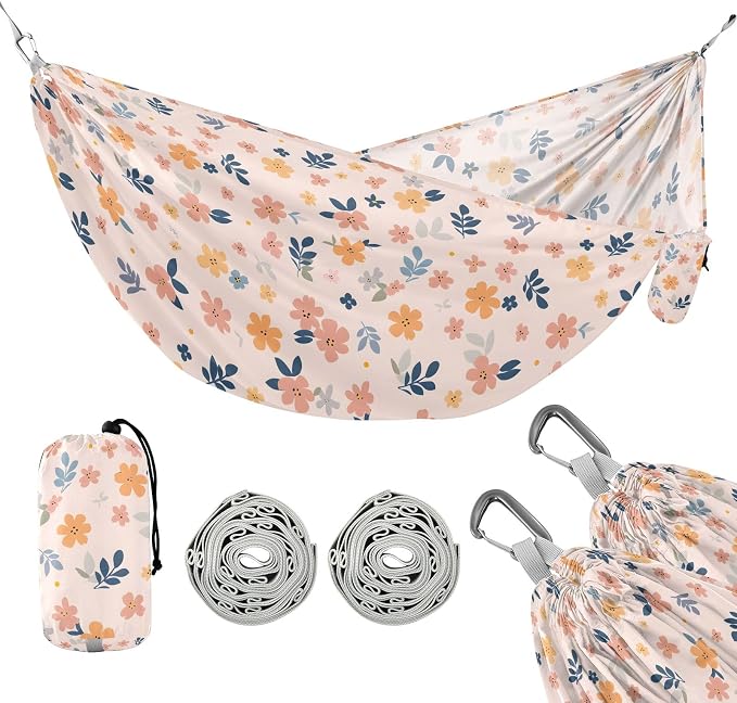Camping Hammock Outdoor Hammocks for Outside Pink Small Flowers Beach Trees Portable Lightweight with Pockets Tree Straps Indoor