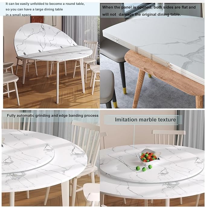 60cm Round Folding Table - Space-Saving Wood Table for Kitchen & Patio, Adjustable 24-71 Inch Diameter, Durable Metal Hardware, Beige Home Storage Solution