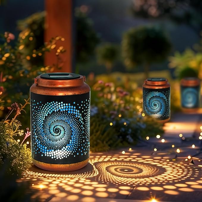 DIBIEECN Birthday Gifts for Women Mom Grandma Wife, Solar Lanterns Outdoor Waterproof, Metal Hanging Lights Garden Decor, LED Decorative Lantern for Patio Porch Backyard, Blue, 2 Pack