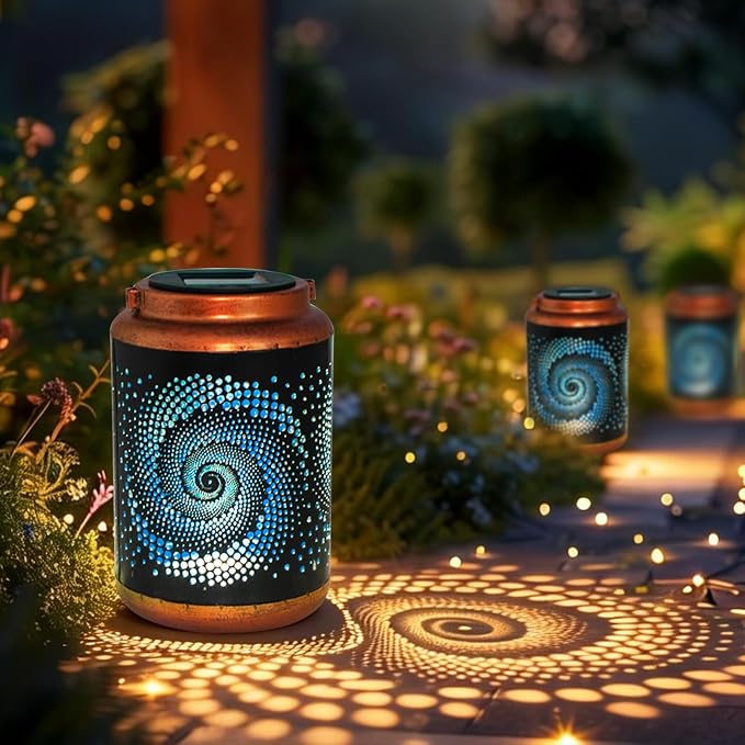DIBIEECN Birthday Gifts for Women Mom Grandma Wife, Solar Lanterns Outdoor Waterproof, Metal Hanging Lights Garden Decor, LED Decorative Lantern for Patio Porch Backyard, Blue, 1 Pack