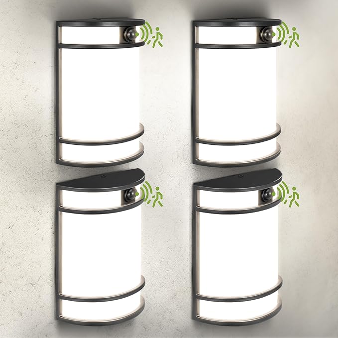 ASD 10 Inch Motion Sensor LED Outdoor Sconce Lights - 15W 120-277V 3000K 4000K 5000K Black Exterior Lighting Fixtures, Exterior Lights for House, Modern Patio Wall Light Fixture ETL, 4 Pack