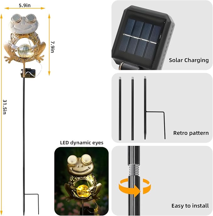 SRNPMIU Solar Lights Outdoor Decor, Solar Frog Yard Decorations Outdoor | Garden Decorative, IP65 Waterproof, Gifts for Women Mom, for Yard Patio Lawn Pathway Landscape