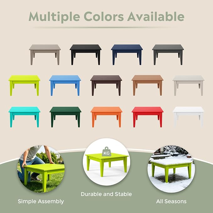 WestinTrends Ashore Outdoor Coffee Table, 32 Inch All Weather Poly Lumber Adirondack Patio Coffee Table Square Low Table, Lime