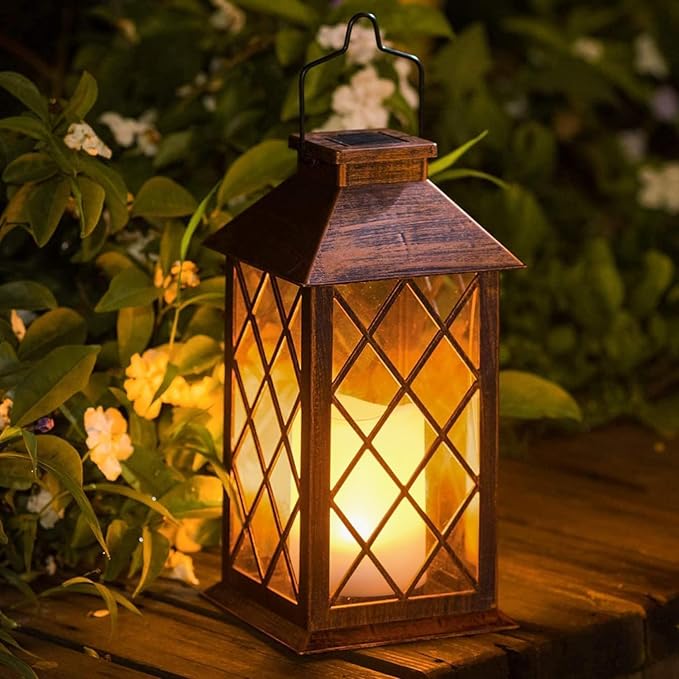 14" Solar Lanterns Outdoor Garden Lantern Waterproof LED Flickering Flameless Candle Mission Lights for Table,Outdoor,Party