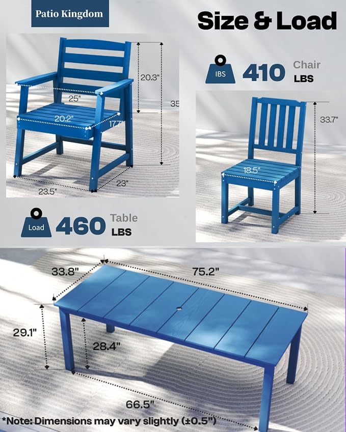 7-Piece Outdoor Dining Set with 11FT Umbrella for 6,Navy Blue | 75.2'' HDPE table, chairs included, weather-resistant furniture with hole, ideal for lawn, poolside, yard, garden, deck