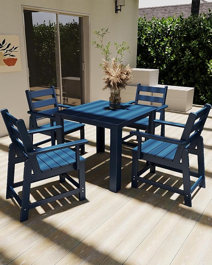 GREENVINES Patio-Chair | Outdoor Dining Chairs Set of 2 | HDPE Plastic | Removable Armrests | All Weather | for Backyard Deck Poolside Garden | Blue