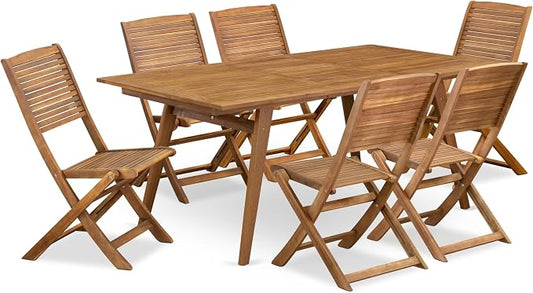 East West Furniture DEFM7CWNA 7 Piece Patio Dining Set Consist of a Rectangle Outdoor Acacia Wood Table and 6 Folding Side Chairs, 40x72 Inch, Natural Oil