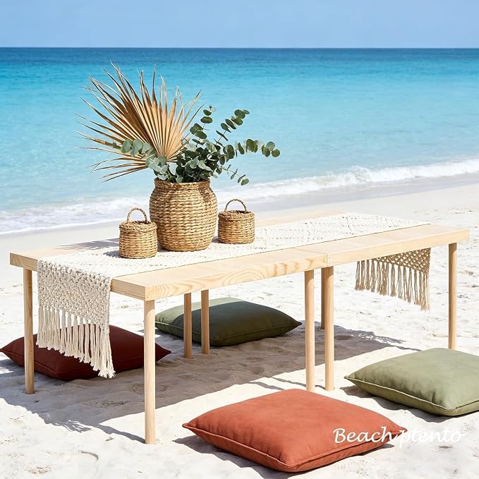 60"x30" Boho Wooden Picnic Table, Portable Wood Picnic Desk,Solid Wood Picnic Table, Boho Low Picnic Floor Desk for Beach, Camping, Backyard, Floor Seating