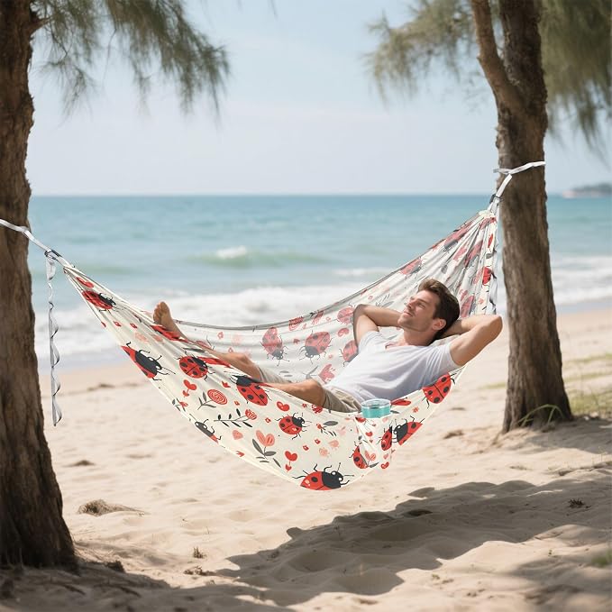 Camping Hammock Outdoor Hammocks for Outside Cute Ladybird Beach Trees Portable Lightweight with Pockets Tree Straps Indoor