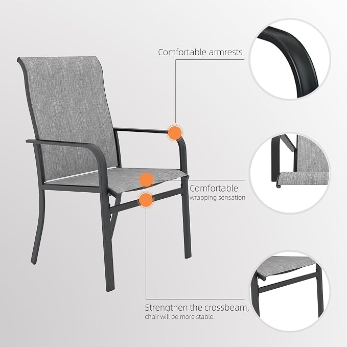 Outdoor 63" Rectangle Table and Gray HighBack Swivel,Dining Chairs Set of 7 | Metal Rectangle Table, 4 High Back Dining Chairs, 2 High Back Swivel Chairs, All Weather, For Tall People, For 6 Person