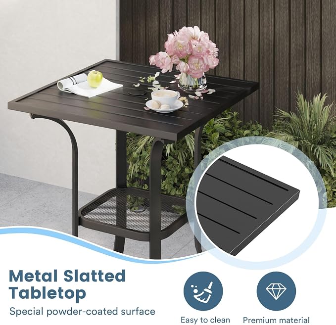 DIFY Patio Bar Height Table, 28" Square Outdoor Pub Table with 1.57" Umbrella Hole for Bistro, Garden, Poolside and Balcony, Black