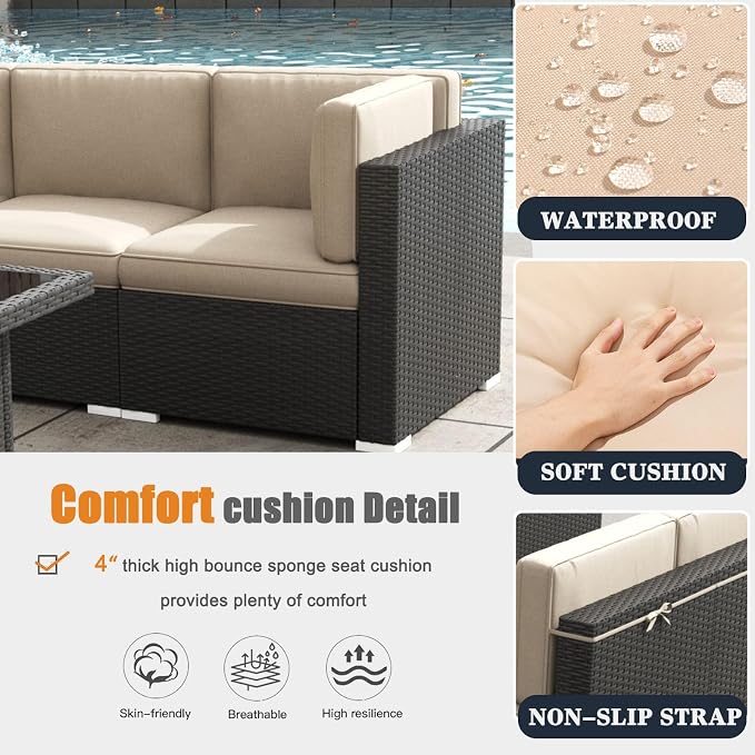 Patio Furniture Set with Fire Pit Table, 8 Pieces Outdoor All-Weather Wicker Conversation Sectional Chair Sofa Set