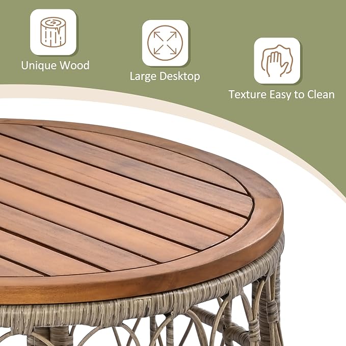 Merax 4 Piece Outdoor Patio Furniture Sets, Bohemia Style Small Wicker Patio Conversation Furniture Rattan Chair Set with Coffee Table Top for Backyard Porch Garden Poolside Balcony, Beige