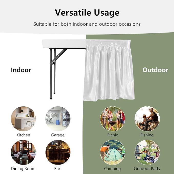 4FT Ice Cooler Table, Outdoor Deep Ice Table w/Matching Skirt, Powder Coated Metal Legs, Patio Ice Tables for Parties with Drain, Party Ice Bin Table for Wedding, Tailgating, Camping & Picnic