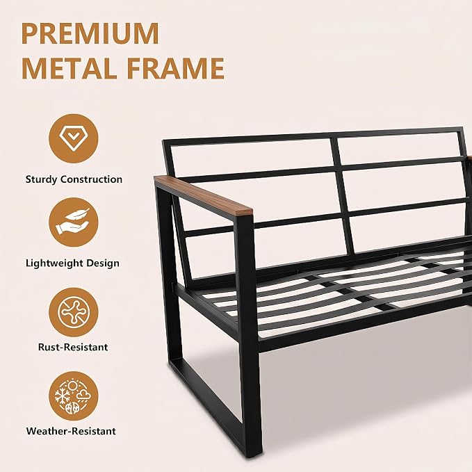 Modern Patio Furniture Set, 4 Pieces Outdoor Conversation Set with Coffee Table, Metal Patio Furniture with 4" Washable Foam Cushions, Ships in 1 Box, Gray