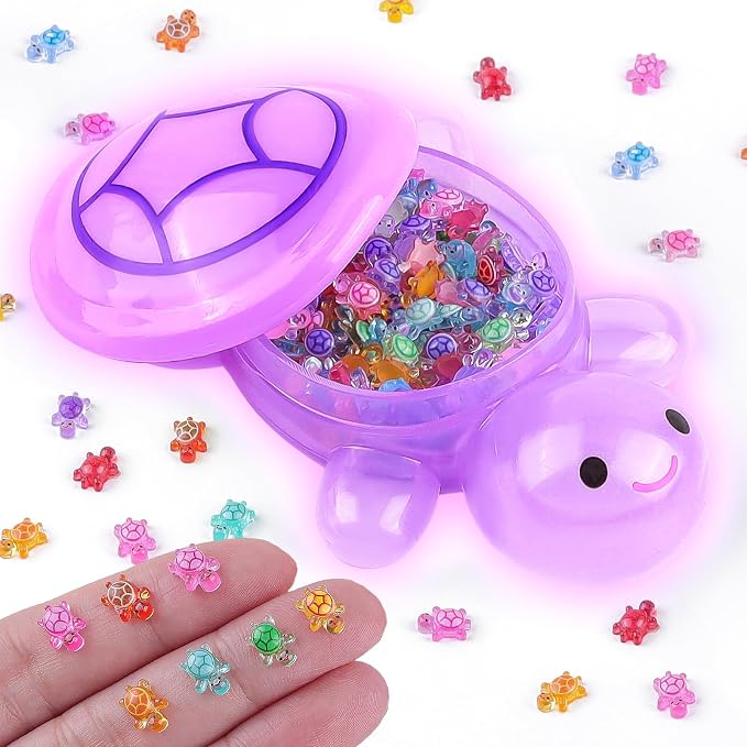 200 Pcs Mini Resin Turtle with 1 Pc Jumbo Resin Purple Turtles, Luminous Miniature Tiny Turtles to Hide Glow in The Dark for Fairy Garden Dollhouse Micro Landscaping