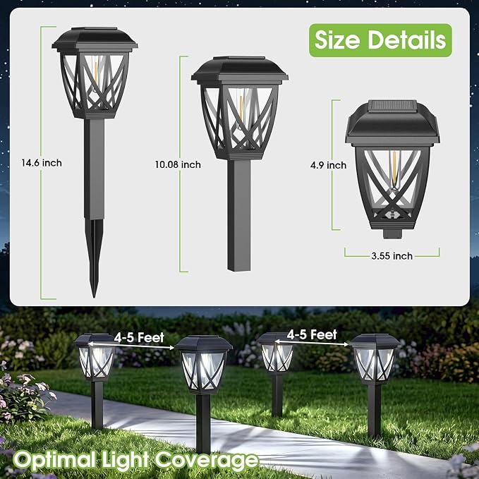 Solar Pathway Lights Outdoor 10 Pack, 6000K Auto On/Off Waterproof Solar Powered Garden Lights, Energy Saving Landscape Outside Lights for Yard, Walkway, Patio & Driveway Decor