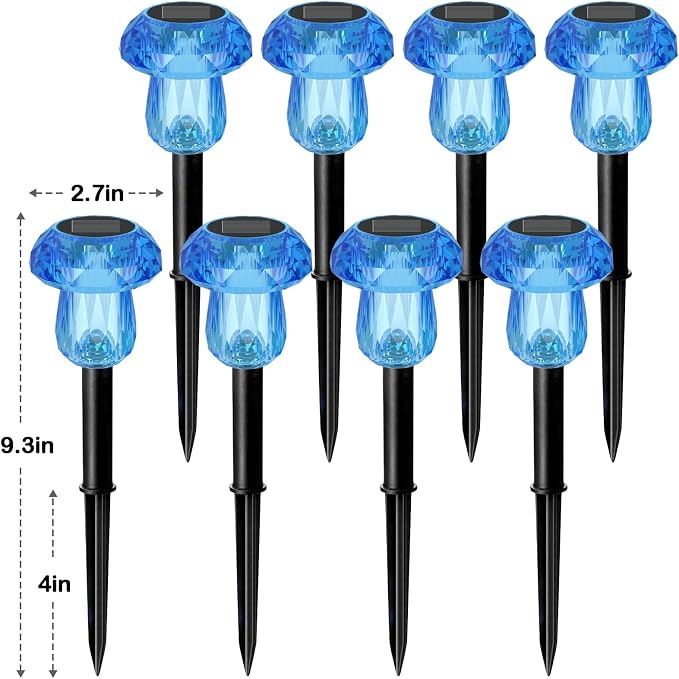 Solar Halloween Lights Outdoor 8 Pack Blue Garden Mushroom Decor | LED Waterproof Halloween Decorations Outdoor for Pathway Yard Outside Driveway Walkway Landscape Path Lighting, Auto On/Off