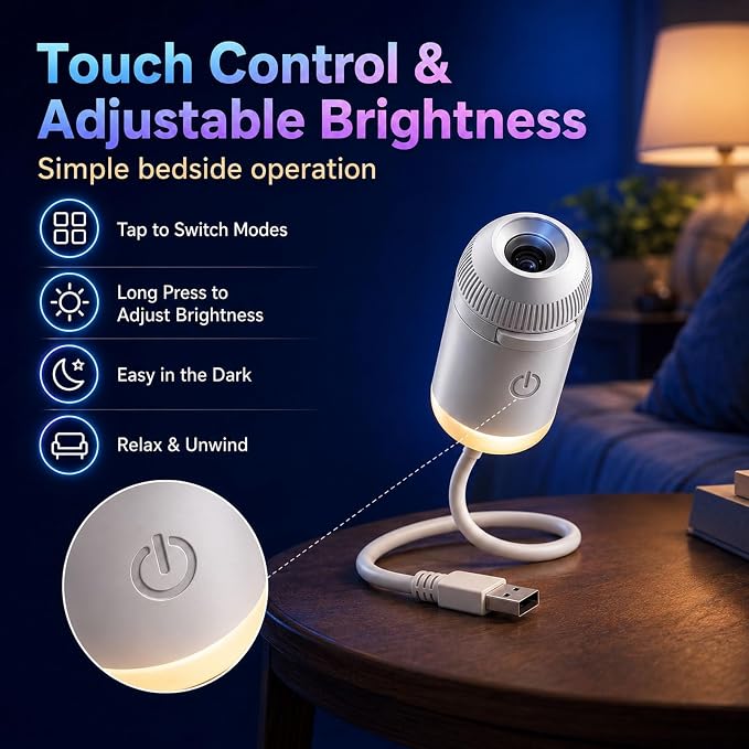 2027 Upgraded Hd Smart Dynamic 5d Holographic Night Light Projector, Plug and Play Hd Star Projector, 360° Adjustable Hd Galaxy and Ocean Projector for Indoor and Outdoor (6 Projection Films)