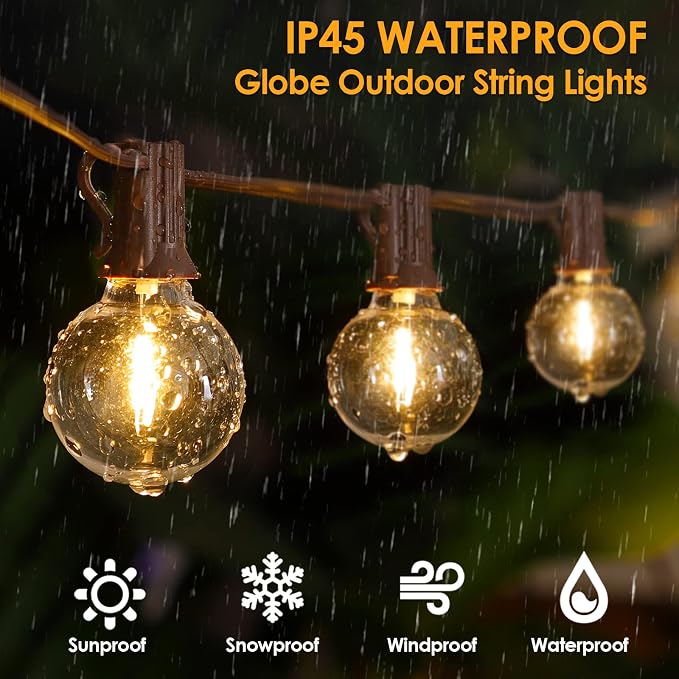 Mlambert 100Ft(2x50Ft) Outdoor String Lights, G40 Globe Patio Lights with 50+4 Waterproof LED Hanging Plastic Bulbs for Cafe Balcony Party-Brown Wire