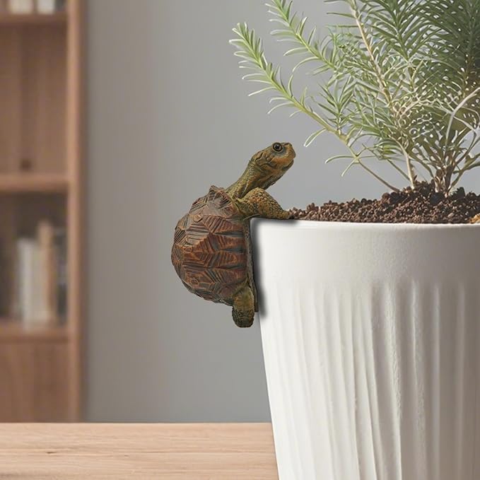 Turtle Statue Tortoise Figurine Tortugas Hanger Plant Pot Hugger | Resin Cute Turtle Ornament Desk Decor Plant Decoration Gift for Flower Pot Bonsai Planter Succulent Vase
