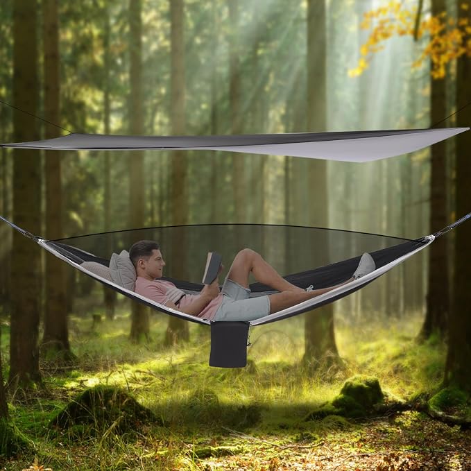 Camping Hammock, Lightweight & Portable Parachute Nylon Hammock with Tree Straps, Heavy Duty 440lbs Capacity Backpacking Hammock for Hiking, Beach, Backyard, Outdoor