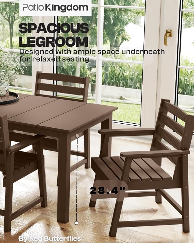 HDPE 5-Piece Outdoor Dining Set with 11FT Umbrella, Brown | All-Weather Patio Table and Chairs for 4, Fade-Resistant Patio Furniture Dining Set for Lawn, Garden, Deck, Backyard