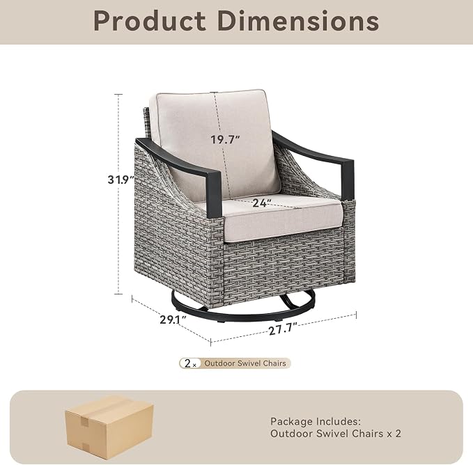 Outdoor Swivel Rocker Patio Chairs-High Back Wicker Swivel Rocker Patio Chairs Set of 2,PE Wicker Chair Outdoor Patio Furniture Sets with Covered Cushions for Porch Balcony Deck Grey/Beige