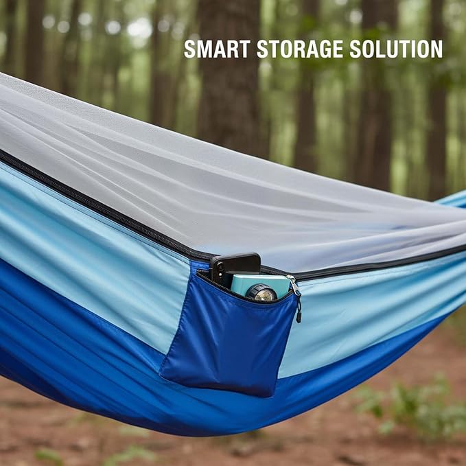 YSUEFIJO Travel Hammock with Mosquito Net, Hanging Hammock for Outdoor Adventures, Camping Hammock Perfect for Backpacking Or Patio, Foldable and Lightweight, Supports 250kg