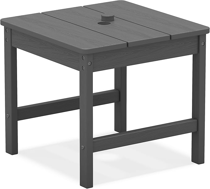 KINGYES Double Side Table with 1.6'' Umbrella Hole, HDPE Adirondack End Table- Gray