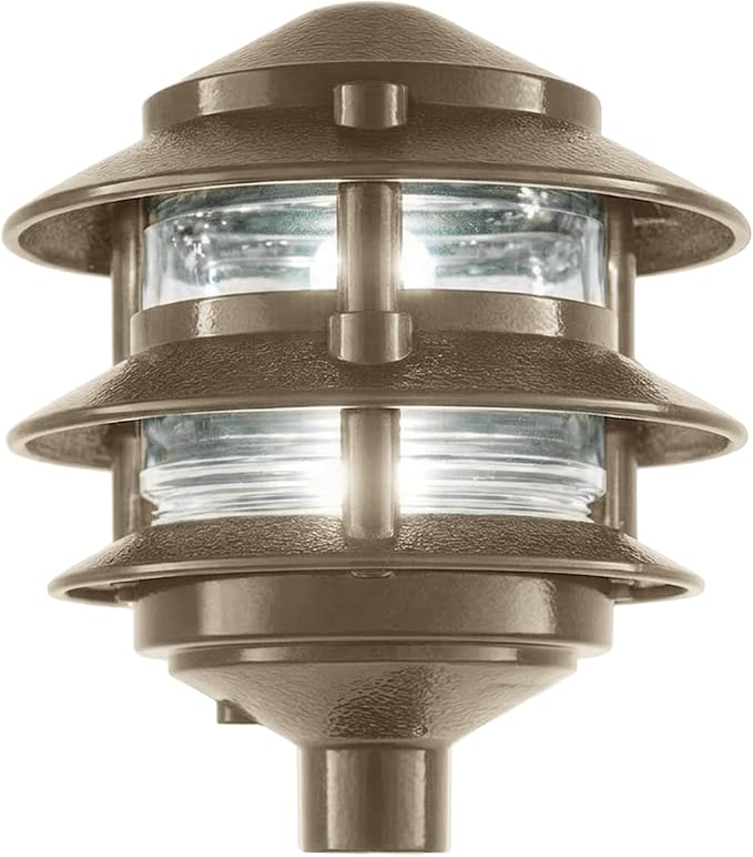 Greenfield Made in the USA Weatherproof Line-Voltage (120V) LED Outdoor Pathway Light – 3-Tier Permanent Outside Light for Walkway, Driveway & Landscaping – Professional Grade – Bronze
