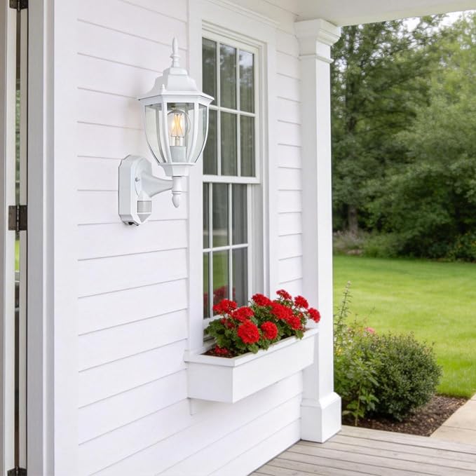 Porch Lights Outdoor Motion Sensor Wall Sconce Anti-Rust Aluminum, Exterior Outdoor Wall Lights Dusk to Dawn Porch Light Fixture Wall Mount for House Outside Patio White