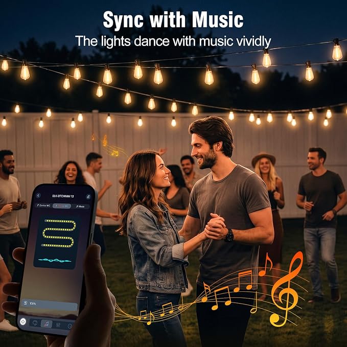 50ft-LED-Lights-Outdoor-Waterproof-String Lights-Patio-Outside-Porch-Backyard-Garden-Gazebo-Yard-Deck-Balcony-Party-Camping-House-Hanging-Lighting-Bulb-Remote-Bluetooth-Hanging-Edison-ST38