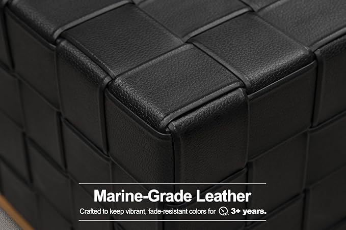 PURPLE LEAF Patio Furniture Set Ottoman Outdoor Sectional Sofa Patio Conversation Set with Olefin-Blend Fabric and Modern PU Leather Base, Patio Couch for Porch, Balcony, Garden, Black