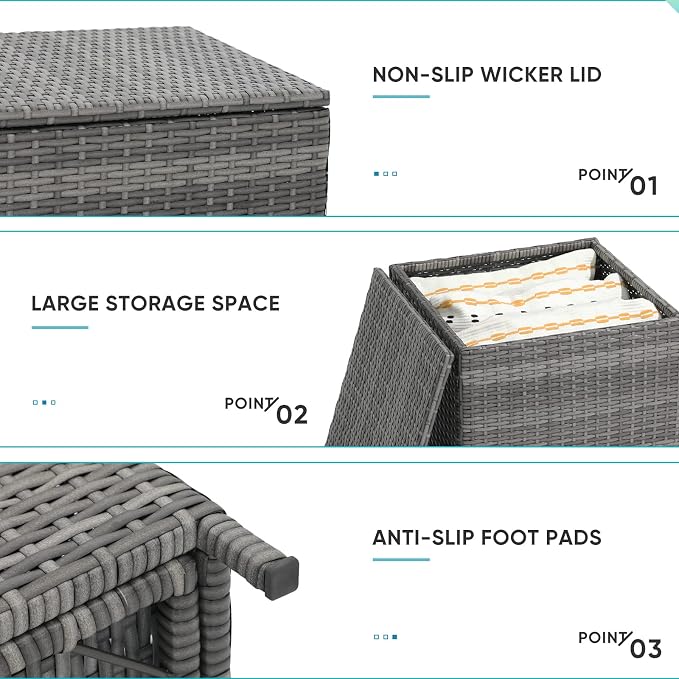 Verano Garden Outdoor Wicker Side Table, Small Storage Rattan Wicker End Table, Square Resin Coffee Table for Garden Porch Deck Living Room Backyard (Gray)