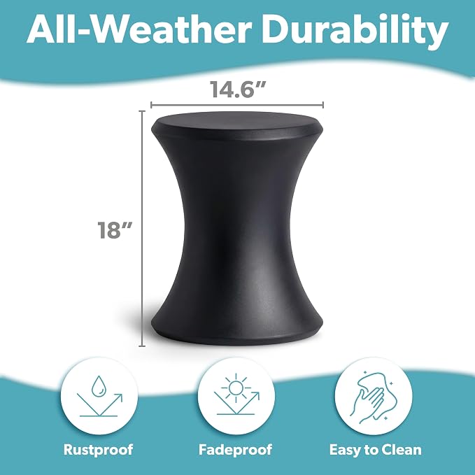 Coast Modern Outdoor Side Table - Lounger Table for Inside Pool or on Patio - All-Weather Furniture for Sun Shelf Up to 15" - Black